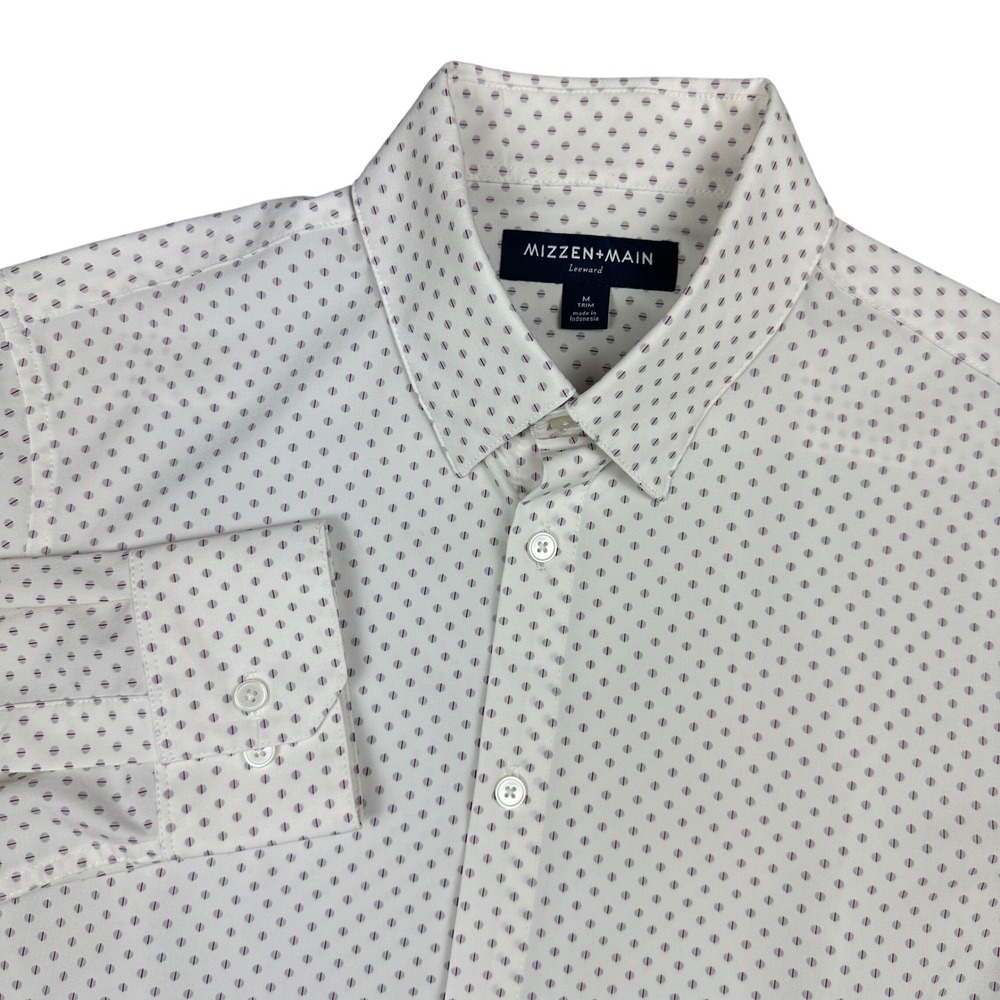 Mizzen + Main Leeward Mens Medium Trim Fit Performance Dress Shirt White Purple
